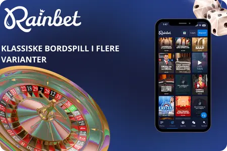 Rainbet Casino bordspill - klassiske bordspill i flere varianter på mobil med roulettehjul