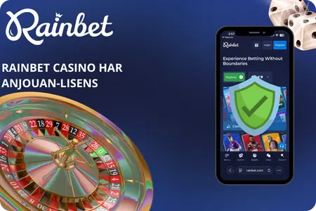 Rainbet Casino har Anjouan-lisens - sikkerhet og lisensiering vist på mobil