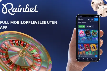 Rainbet Casino mobilopplevelse uten app - fullversjon på mobiltelefon med roulettehjul